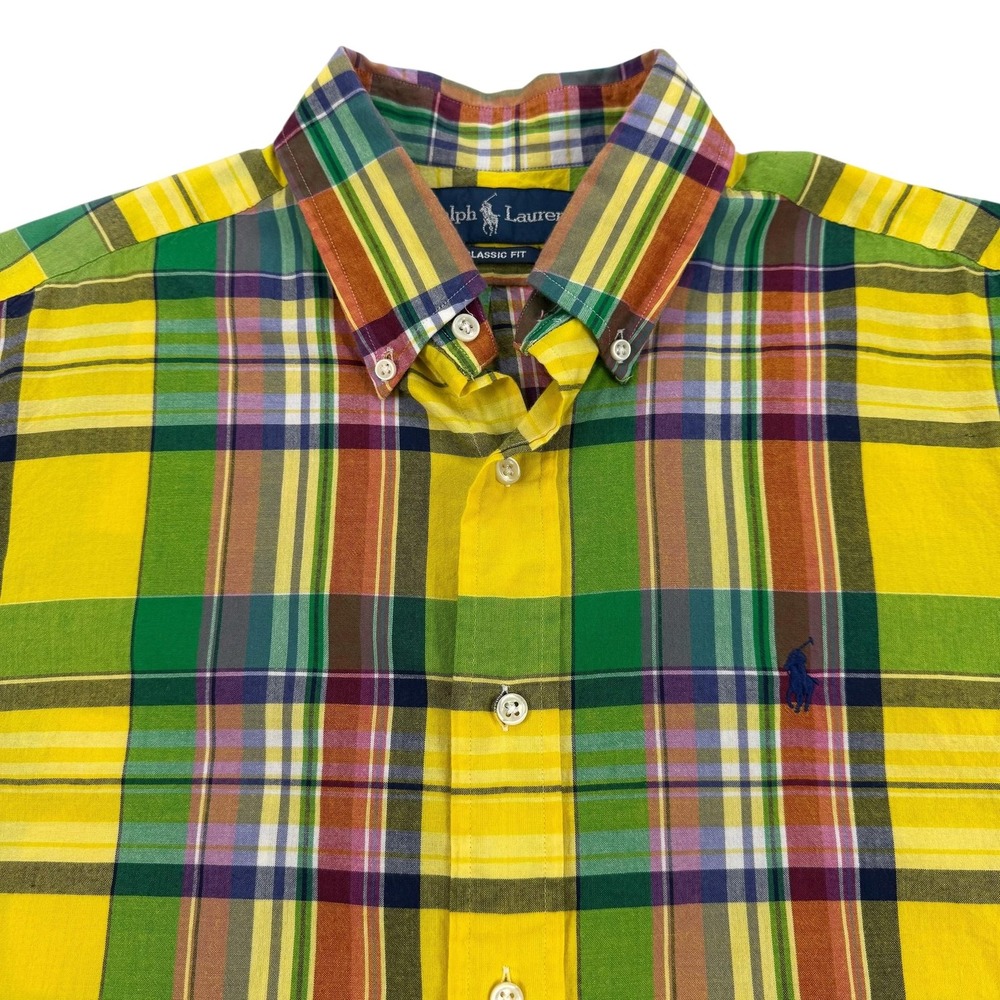 Ralph Lauren Shirt Mens Medium Multicolor Plaid Short Sleeve Button Down